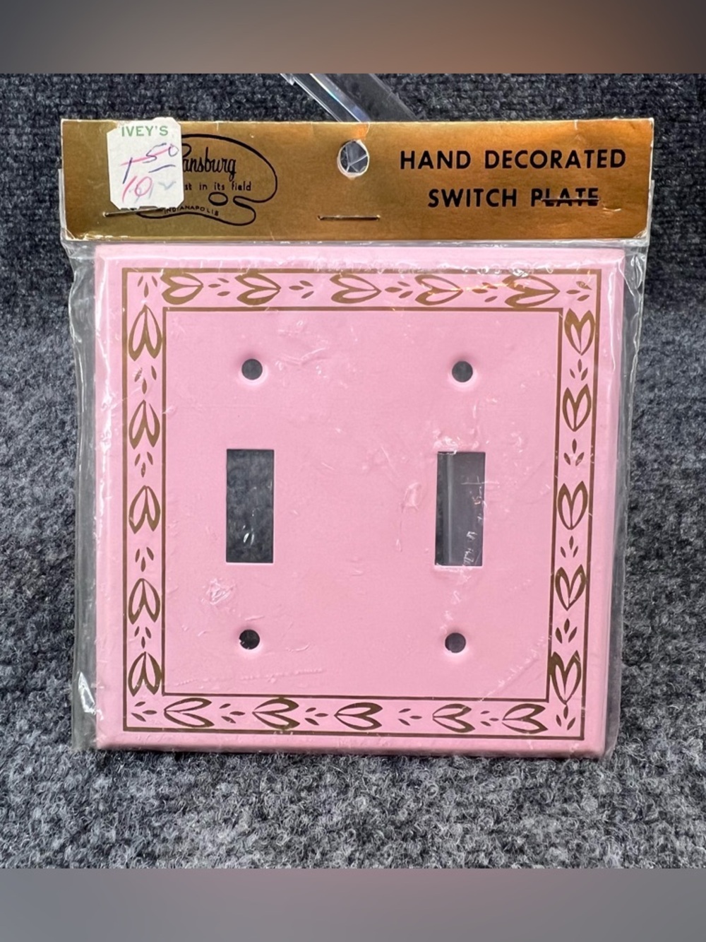Vintage Ransburg Pink & Gold Double Light Switch Plate Cover New